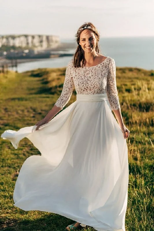 Scoop Neck Lace Boho Wedding Gown Chiffon Skirt leather skirt refined