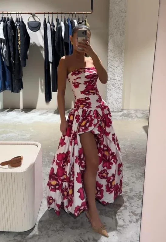 Strapless Floral A-Line Charming Long Party Dress Birthday Outfits, DP3018 Tunics Fall fleece Strapless Floral A-Line Charming Long Party Dress Birthday Outfits, DP3018 Tunics Fall fleece