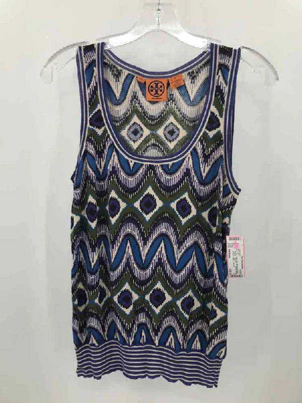 Pre-Owned Tory Burch Blue Size Medium Printed Multicolor Knit Tank navy tank top