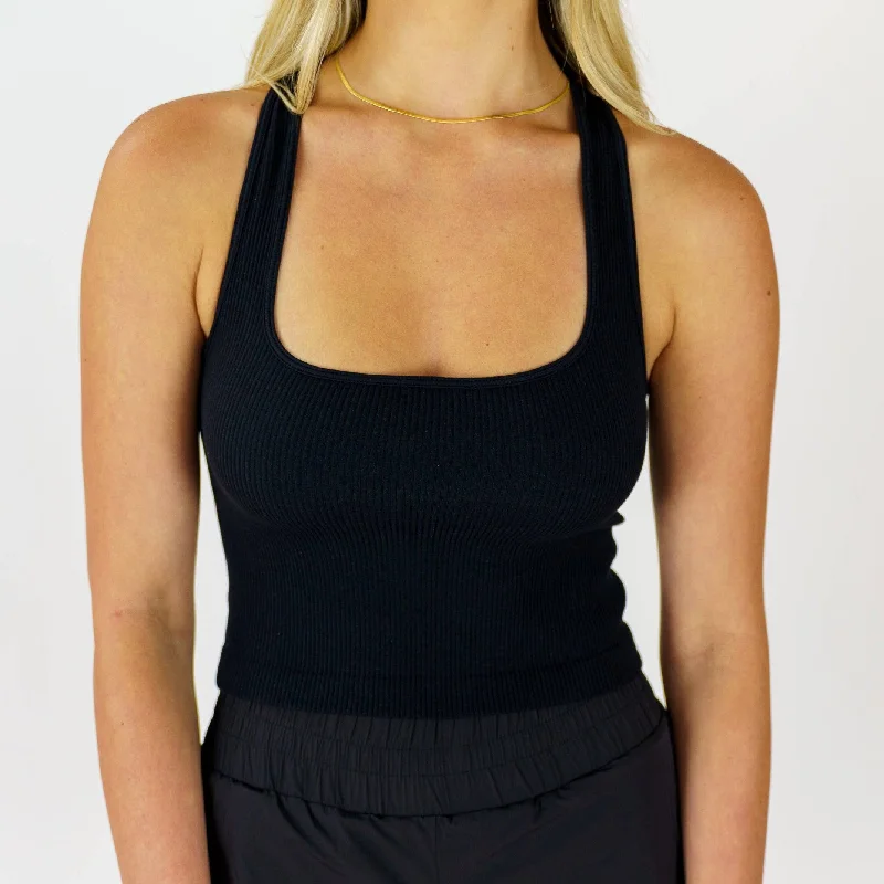 Ribbed Seamless Racer Tank (Black) stretchy tank top