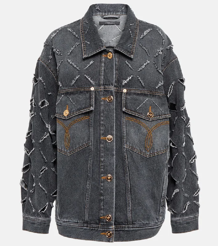 Versace Distressed denim jacket Fitted Jacket Loose Jacket Oversized Jacket