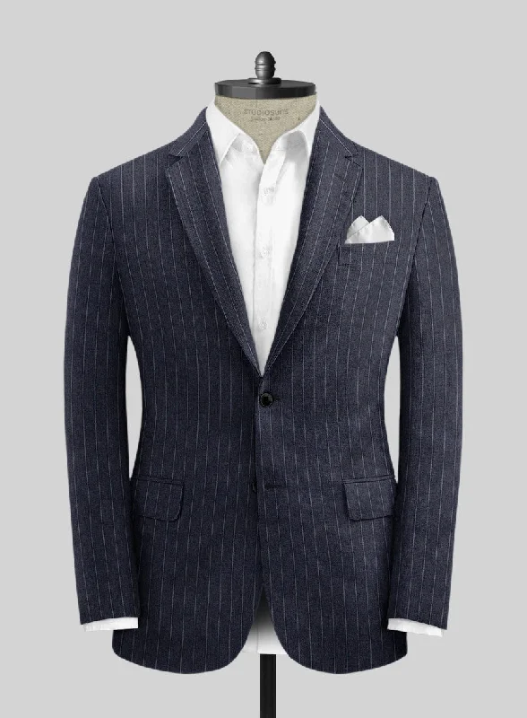 Solbiati Regal Blue Stripe Linen Jacket Knit Jacket Woven Jacket Fleece Jacket