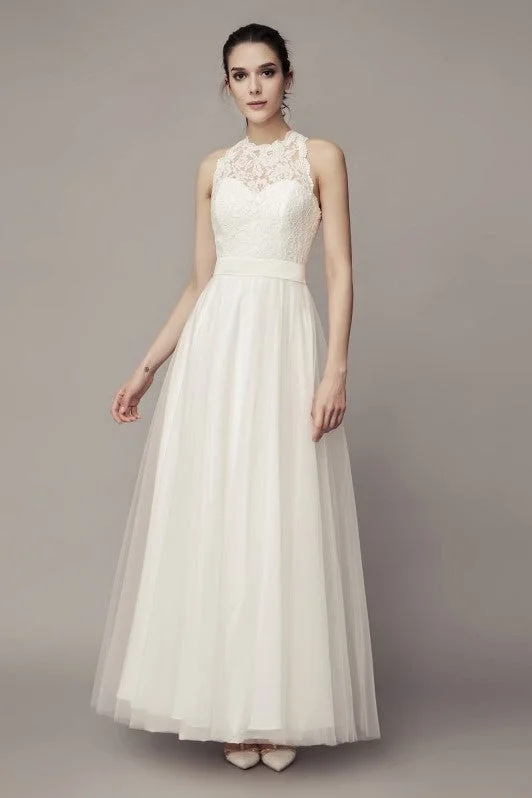 Sleeveless Lace Boho Wedding Gown with Tulle Skirt velvet skirt luxurious