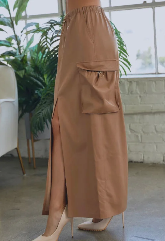 Tan Faux Leather Cargo Skirt wool skirt thick