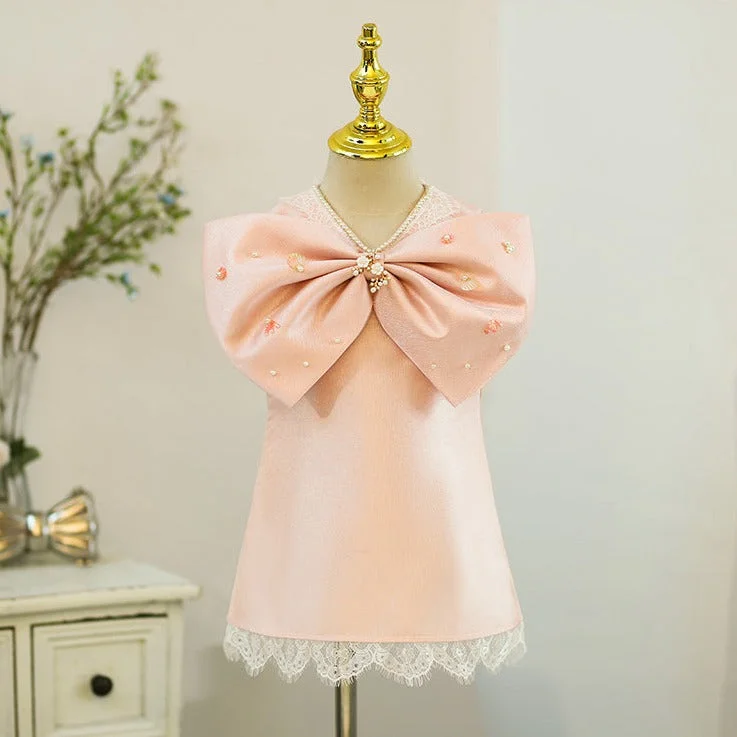 Baby Girl Dress Toddler Big Bow Puffy Birthday Party Dress Cowl Neckline Elegant