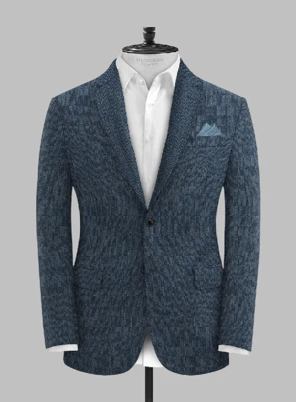 Solbiati Mid Blue Herringbone Linen Jacket Satin Jacket Silk Jacket Chiffon Jacket