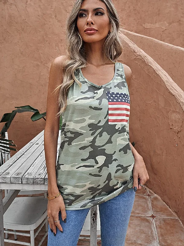 Camo Stars & Stripes Sleeveless Tank Top activewear tank top