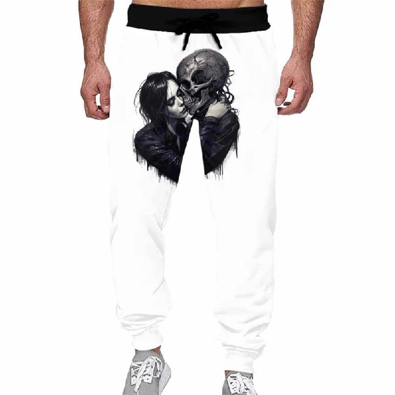 White Girl Skeleton Hug Casual Elastic Drawstring Pants Stylish Elastic Waist Pants