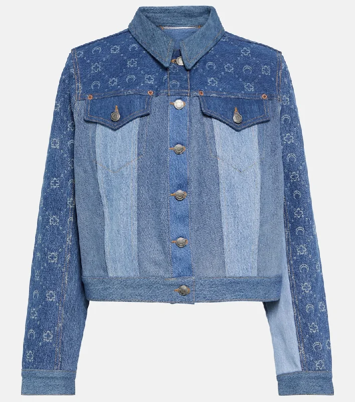 Marine Serre Moonogram patchwork denim jacket Welt Pockets Slit Pockets Flap Pockets Marine Serre Moonogram patchwork denim jacket Welt Pockets Slit Pockets Flap Pockets