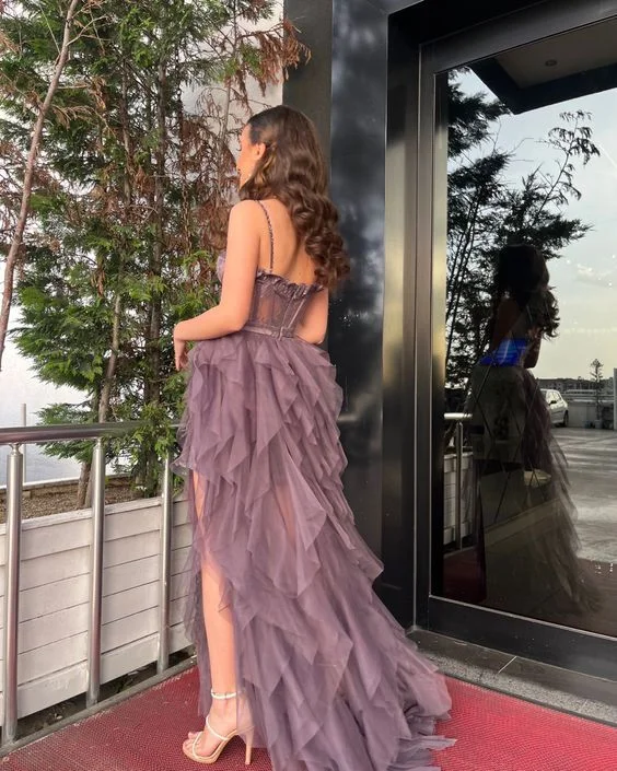 Spaghetti Straps Tulle Tiered A-line Prom Dress Evening Party Dress,DP592 Tunics Handmade artisanal Spaghetti Straps Tulle Tiered A-line Prom Dress Evening Party Dress,DP592 Tunics Handmade artisanal