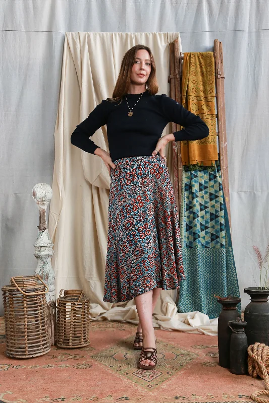 midi skirt Ajrakh silk modal indigo/madder velvet skirt luxurious