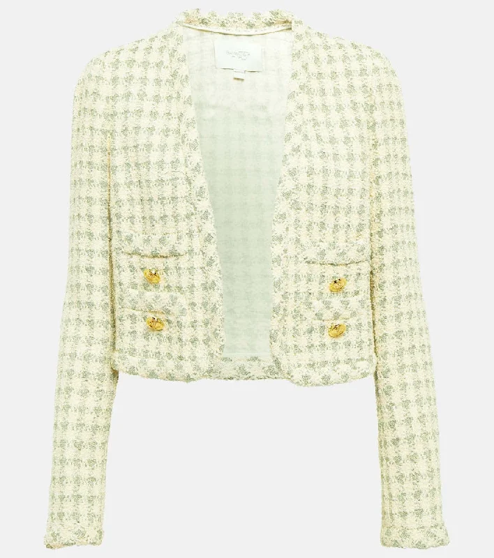 Giambattista Valli Checked tweed cropped jacket A-Line Jacket Boat Neck Shawl Collar Giambattista Valli Checked tweed cropped jacket A-Line Jacket Boat Neck Shawl Collar