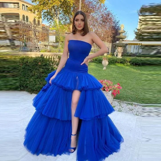 Elegant Royal Blue A-Line Tulle Strapless Extra Puffy Slit Prom Party Dress,DP463 Tunics Review highly Elegant Royal Blue A-Line Tulle Strapless Extra Puffy Slit Prom Party Dress,DP463 Tunics Review highly