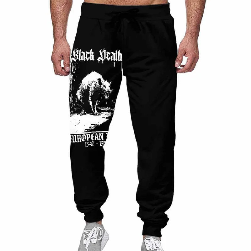 Black Death Rat Casual Elastic Drawstring Pants Stylish Casual Pants