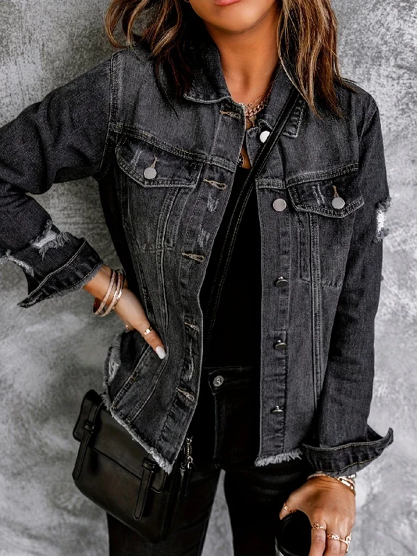 Button-Down Denim Jacket Embroidered Jacket Appliqued Jacket Beaded Jacket