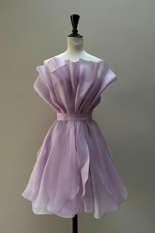 Light Purple Strapless A-Line Midi Party Dress Cocktail Dress, DP3050 Tunics Seasonal trendy