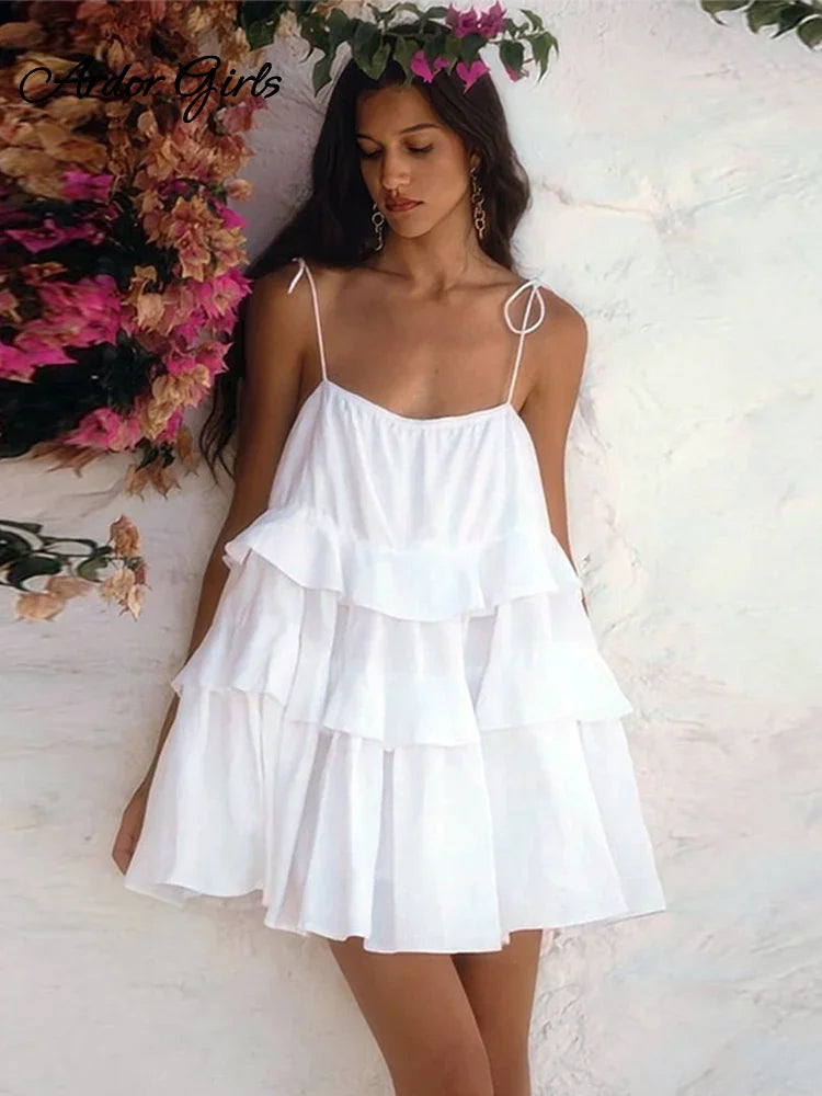 Advbridge Elegant Lace Up Ruffles Short Dresses Women Sling Sleeveless Backless Beach Party Dress 2024 Summer New Cotton Lady Streetwear Tunics Luxurious premium Advbridge Elegant Lace Up Ruffles Short Dresses Women Sling Sleeveless Backless Beach Party Dress 2024 Summer New Cotton Lady Streetwear Tunics Luxurious premium