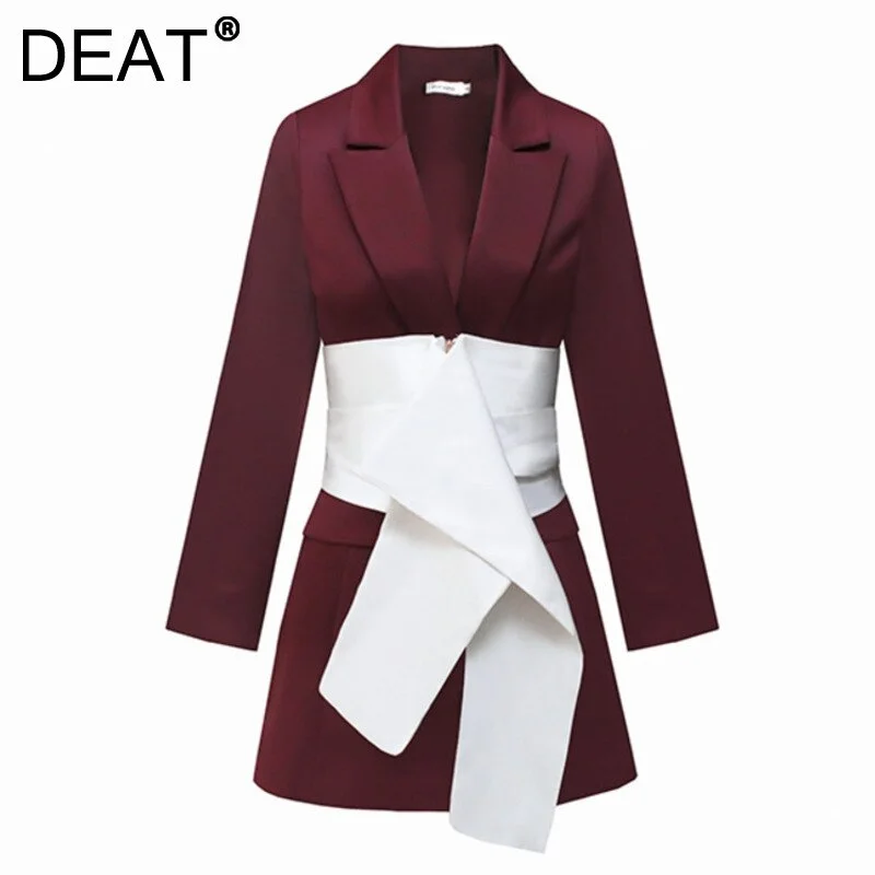 DEAT Woman Blazer Hit Color White Belt Bandage Design Slim Waist Notched Long Sleeve Casual Style Jacket 2022 Autumn 15XF678 Wool Jacket Cashmere Jacket Tweed Jacket DEAT Woman Blazer Hit Color White Belt Bandage Design Slim Waist Notched Long Sleeve Casual Style Jacket 2022 Autumn 15XF678 Wool Jacket Cashmere Jacket Tweed Jacket