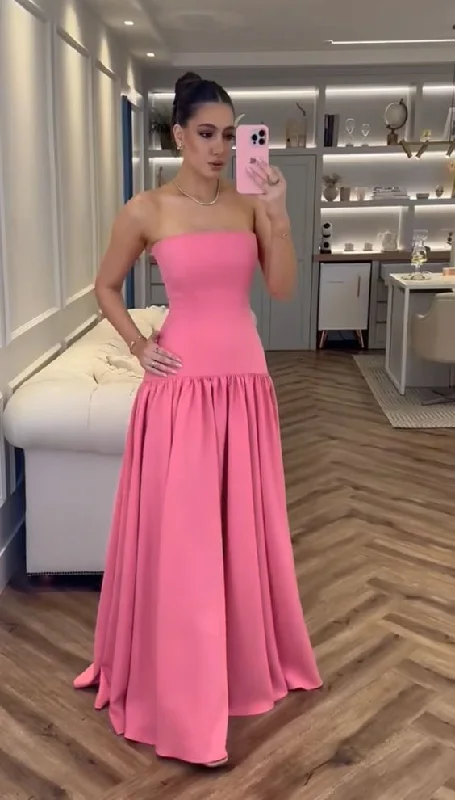 Lovely Pink A-Line Strapless Long Party Dress Wedding Guest Dress, DP3330 Tunics Versatile functional Lovely Pink A-Line Strapless Long Party Dress Wedding Guest Dress, DP3330 Tunics Versatile functional