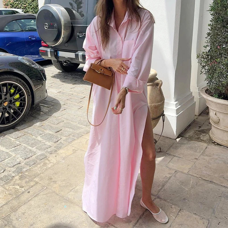 Advbridge - Elegant Lapel Collar Button Loose Long Dress Fashion Basic Cotton Split Party Dress Women Casual Long Sleeve Solid Shirts Dress Tunics Velvet soft Advbridge - Elegant Lapel Collar Button Loose Long Dress Fashion Basic Cotton Split Party Dress Women Casual Long Sleeve Solid Shirts Dress Tunics Velvet soft