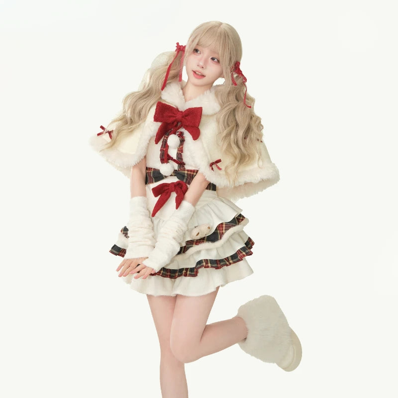 Advbridge Winter Kawaii Lolita Dress Sets Women Bow Hooded Shawl Short Jackets Plaid Patchwork Mini Dresses Korean Christmas New Year Suit Embroidered Jacket Appliqued Jacket Beaded Jacket Advbridge Winter Kawaii Lolita Dress Sets Women Bow Hooded Shawl Short Jackets Plaid Patchwork Mini Dresses Korean Christmas New Year Suit Embroidered Jacket Appliqued Jacket Beaded Jacket