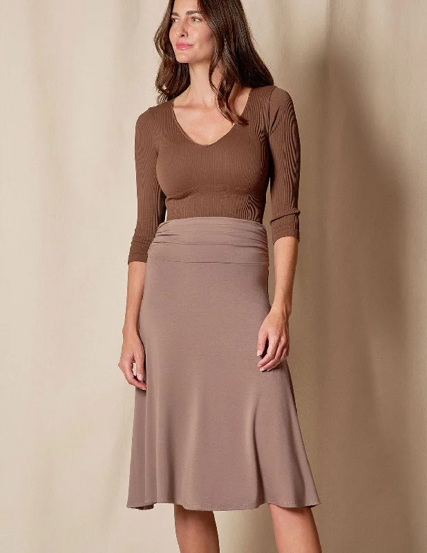 Bamboo Shirred Waist Midi Skirt - Mocha pencil skirt chic