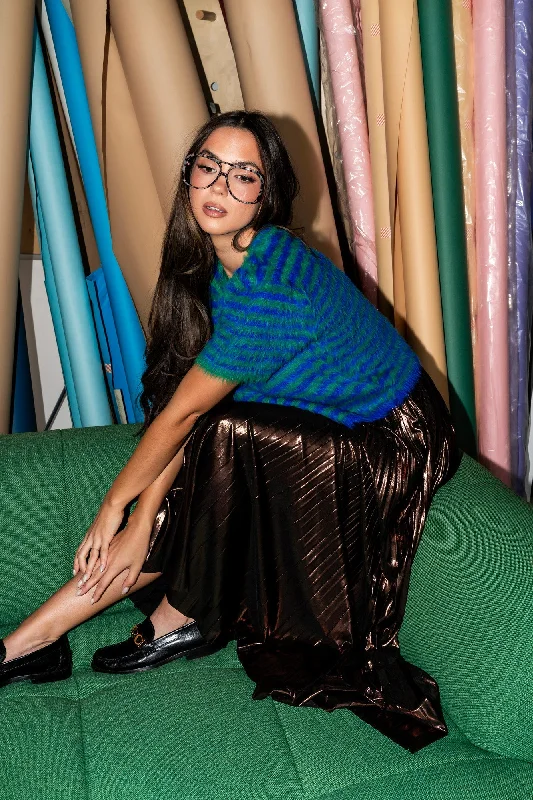 Metallic Pleated Midi Skirt in Mocha Mousse corduroy skirt cozy