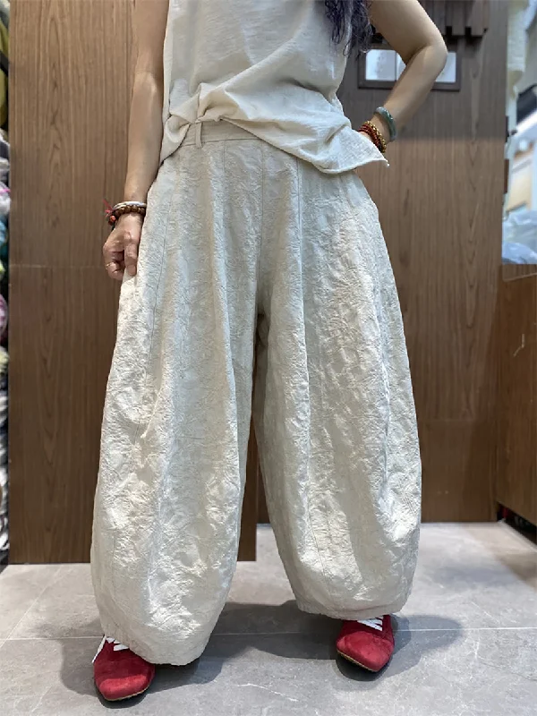 Women Spring Vintage Pure Color Cotton Harem Pants Elegant High-Waist Pants