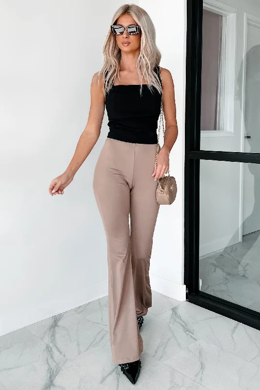 Indecisive Mood Elastic Waist Flare Pants (Mocha) Chic Wool Trousers