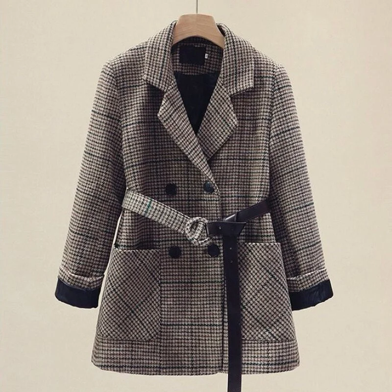 SURUFENG Plaid Women Offic Blazer Jacket Casual Double-Breasted Sashes Suit 2022 Autumn Female Blazer Outwear Plus Size 3XL Plaid Jacket Tartan Jacket Houndstooth Jacket SURUFENG Plaid Women Offic Blazer Jacket Casual Double-Breasted Sashes Suit 2022 Autumn Female Blazer Outwear Plus Size 3XL Plaid Jacket Tartan Jacket Houndstooth Jacket