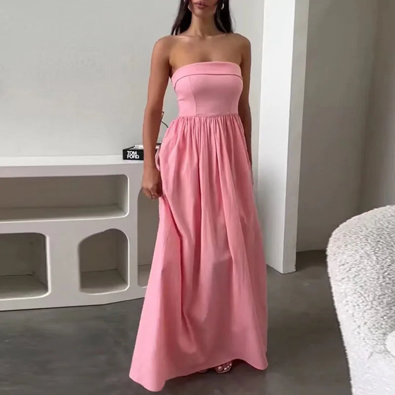 Advbridge - Sexy Off Shoulder Sleeveless Long Dress Summer Elegant Strapless Pleated Solid Party Dress Spring Women Fashion Waist Maxi Dress Tunics Silk luxurious Advbridge - Sexy Off Shoulder Sleeveless Long Dress Summer Elegant Strapless Pleated Solid Party Dress Spring Women Fashion Waist Maxi Dress Tunics Silk luxurious