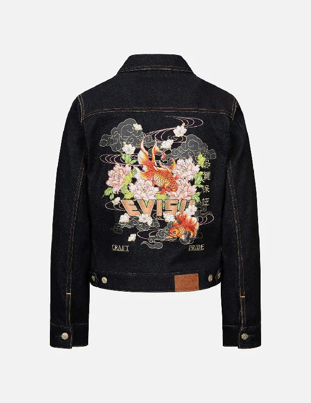 Goldfish and Floral Flow Embroidery Regular Fit Denim Jacket Fitted Jacket Loose Jacket Oversized Jacket Goldfish and Floral Flow Embroidery Regular Fit Denim Jacket Fitted Jacket Loose Jacket Oversized Jacket