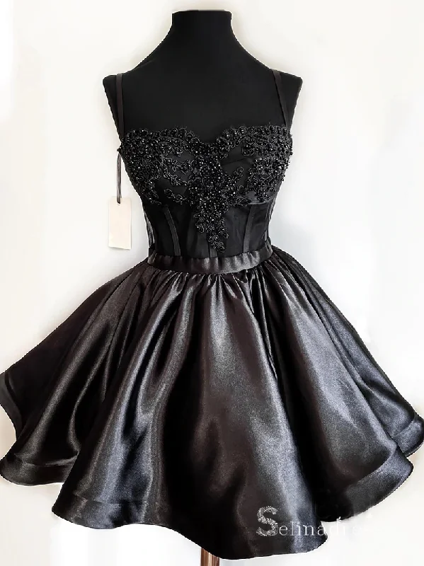 A-line Spaghetti Straps Black Short Prom Dress Beaded Homecoming Dresses Mini Party Dress MLK06167 Peplum Ruffle Cocktail A-line Spaghetti Straps Black Short Prom Dress Beaded Homecoming Dresses Mini Party Dress MLK06167 Peplum Ruffle Cocktail