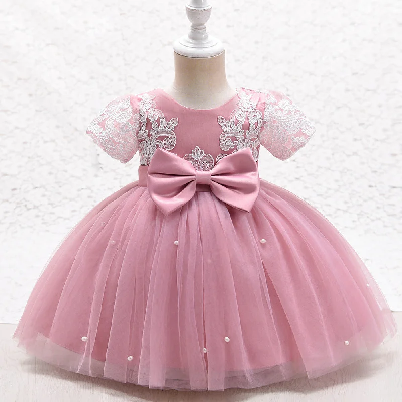 Girl Formal Dress Toddler Communion Baptism Bow Flower Girl Dress Princess Party Dress Crew Neckline Casual Girl Formal Dress Toddler Communion Baptism Bow Flower Girl Dress Princess Party Dress Crew Neckline Casual