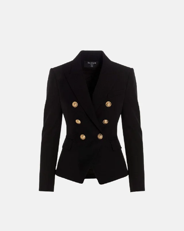 Balmain Women Classic 6-Button Jacket Black Embroidered Jacket Appliqued Jacket Beaded Jacket Balmain Women Classic 6-Button Jacket Black Embroidered Jacket Appliqued Jacket Beaded Jacket