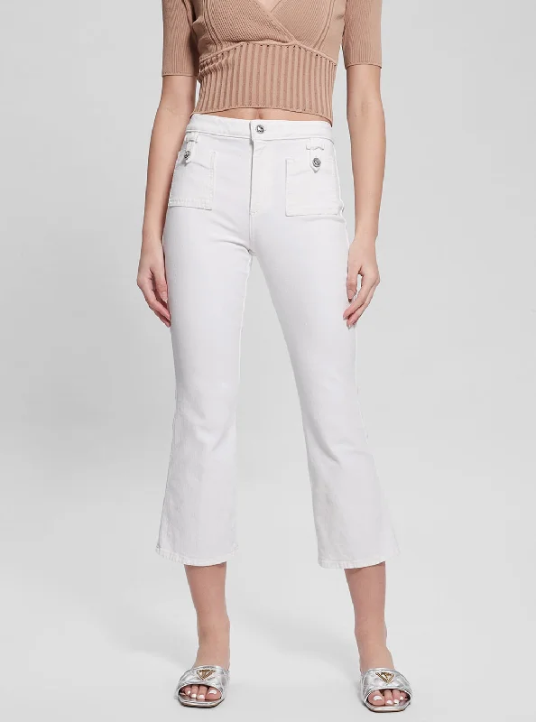 White Tahlia Kick Flare Pants Elegant High-Waist Pants