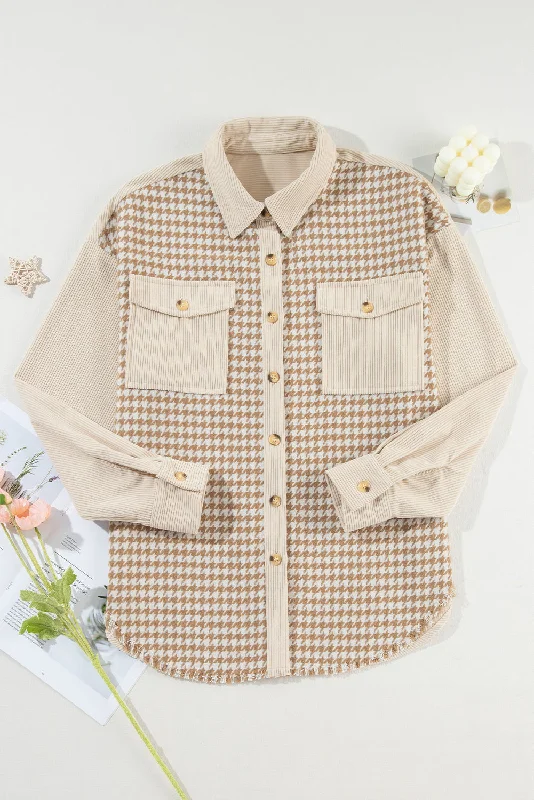 Button-Down Corduroy Jacket with Houndstooth Pattern Bomber Jacket Anorak Windbreaker Button-Down Corduroy Jacket with Houndstooth Pattern Bomber Jacket Anorak Windbreaker