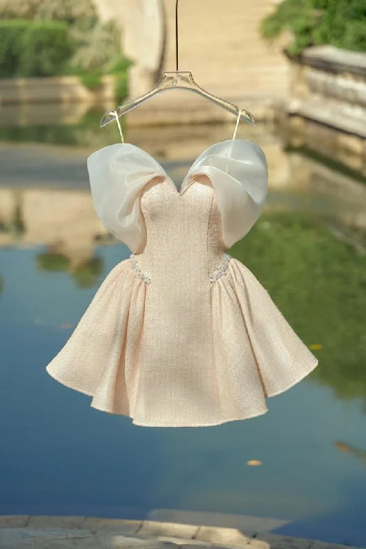 Champagne Off Shoulder A-Line Short Party Dress Homecoming Dress, DP3191 Tunics Yoga stretchy Champagne Off Shoulder A-Line Short Party Dress Homecoming Dress, DP3191 Tunics Yoga stretchy