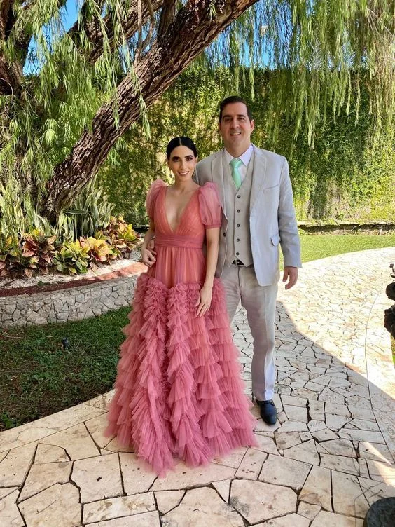 Elegant A-Line Tulle Layered Deep V Neck Long Prom Dress Evening Party Dress,DP665 Tunics Recommended stylist Elegant A-Line Tulle Layered Deep V Neck Long Prom Dress Evening Party Dress,DP665 Tunics Recommended stylist