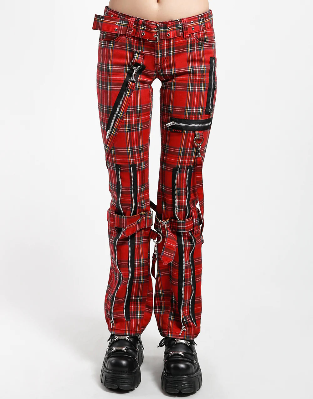 Red Tartan Printed Plaid Bondage Pant Classic Cropped Pants