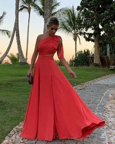 Elegant One Shoulder A-Line Long Party Dress Wedding Guest Dress, DP2980 Tunics Designer luxury Elegant One Shoulder A-Line Long Party Dress Wedding Guest Dress, DP2980 Tunics Designer luxury