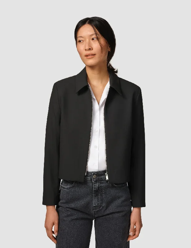 Essential Short Zip Jacket Black Wool Jacket Cashmere Jacket Tweed Jacket