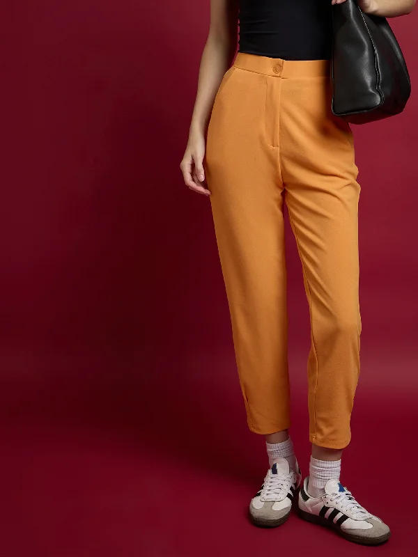 Women Orange Tapered Pants Trendy Tapered Pants