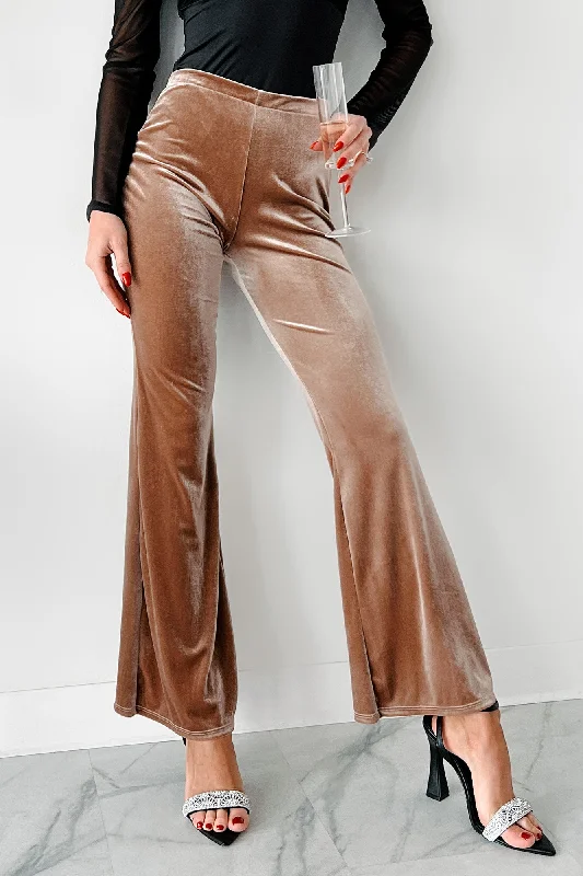 Timeless Treasures Velvet Pants (Tan) Trendy Wide-Legged Trousers
