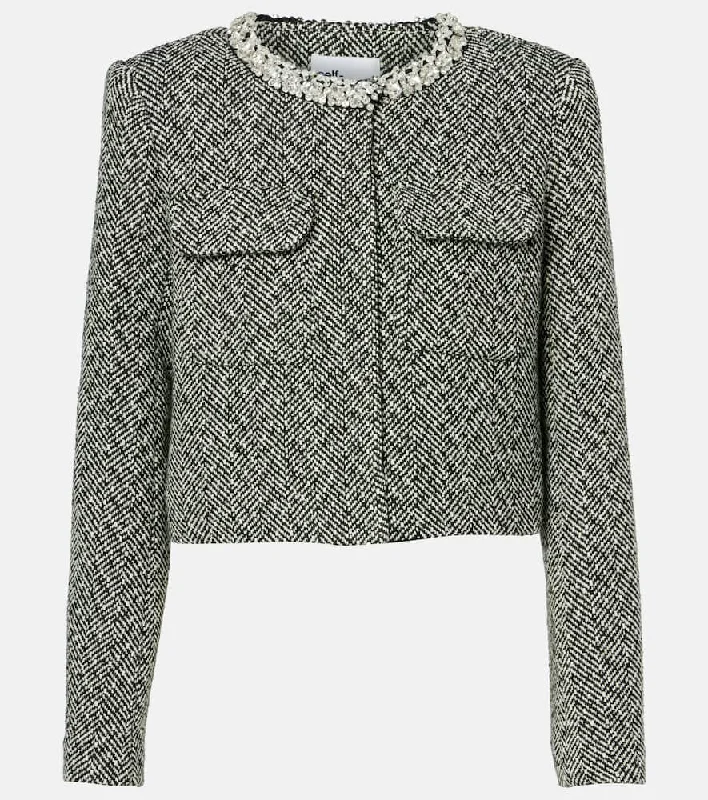 Self-Portrait Herringbone embellished jacket Tiered Jacket Buttoned Jacket Zippered Jacket