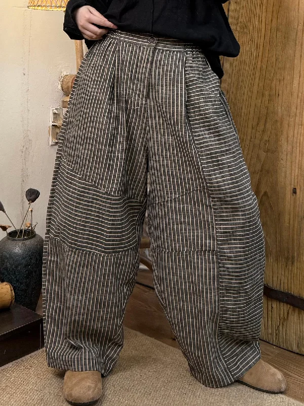 Women Spring Vintage Plaid Linen Straight Pants Modern Bootcut Pants