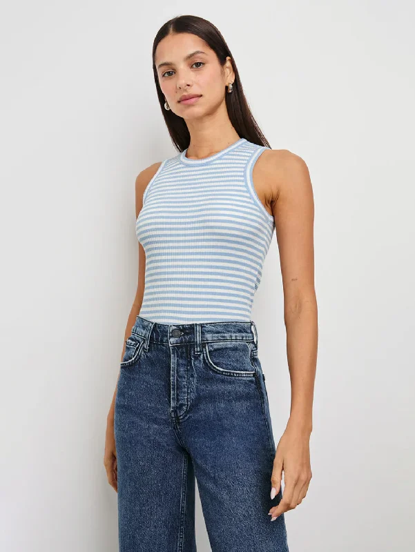 The Racer Tank - Chambray Blue Stripe cotton tank top