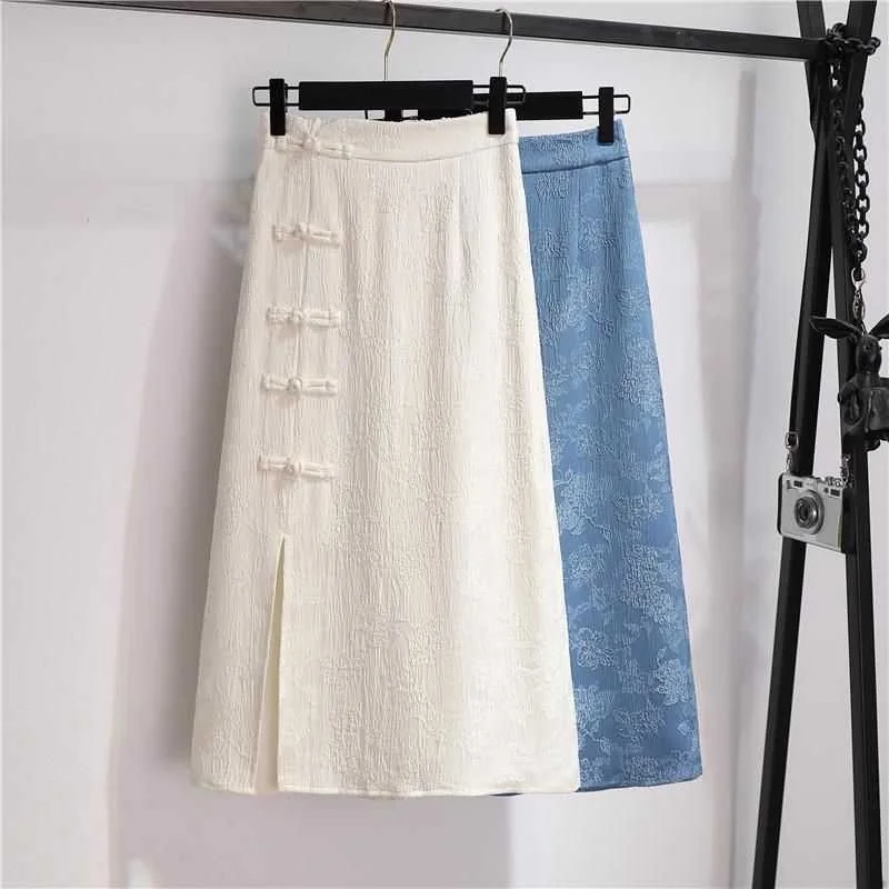 S-2XL Chinese style split skirt Early Autumn Premium Retro Jacquard Plate Buckle A-line Wrap Hip One Step skirt a-line skirt cut S-2XL Chinese style split skirt Early Autumn Premium Retro Jacquard Plate Buckle A-line Wrap Hip One Step skirt a-line skirt cut