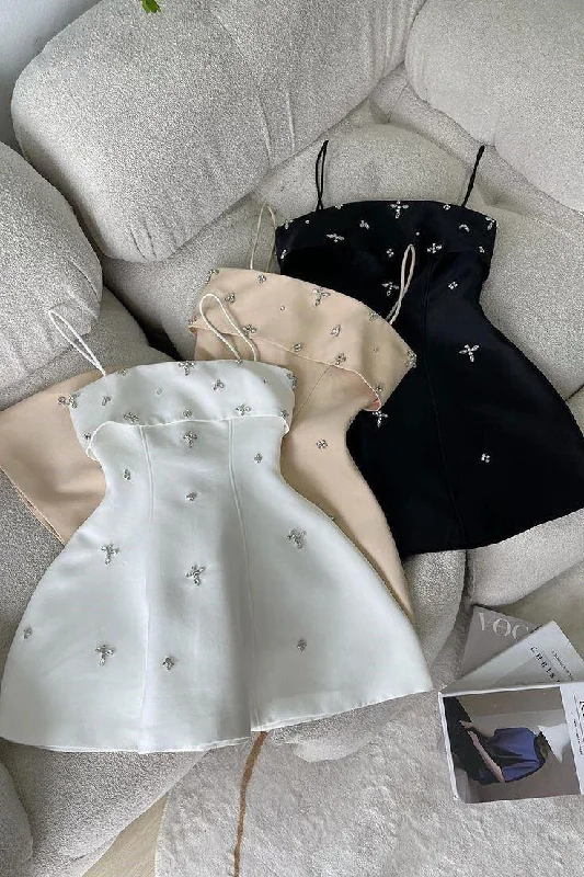 White Straps A-Line Beading Mini Party Dress Homecoming Dress, DP3039 Tunics Winter warm White Straps A-Line Beading Mini Party Dress Homecoming Dress, DP3039 Tunics Winter warm