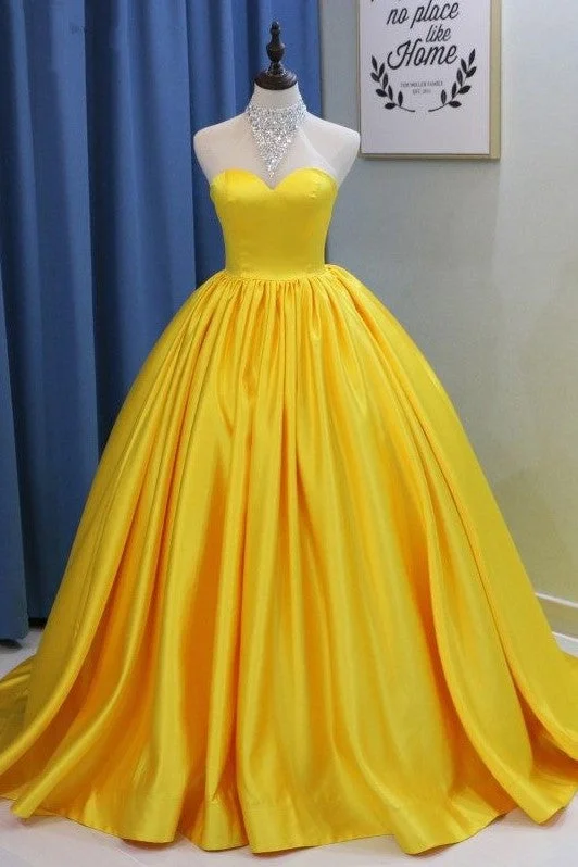 Sweetheart Yellow Prom Ball Gown with Satin Skirt spandex blend skirt